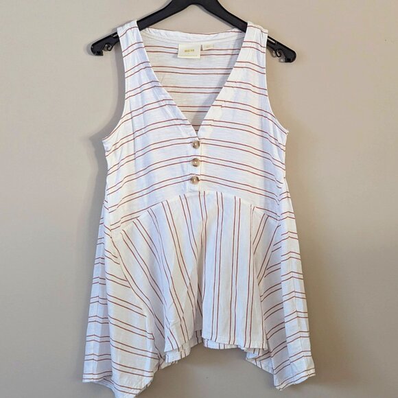 Maeve Anthropologie Alayna Striped Tunic Sleeveless V-neck Asymmetric Top XS - Picture 2 of 7